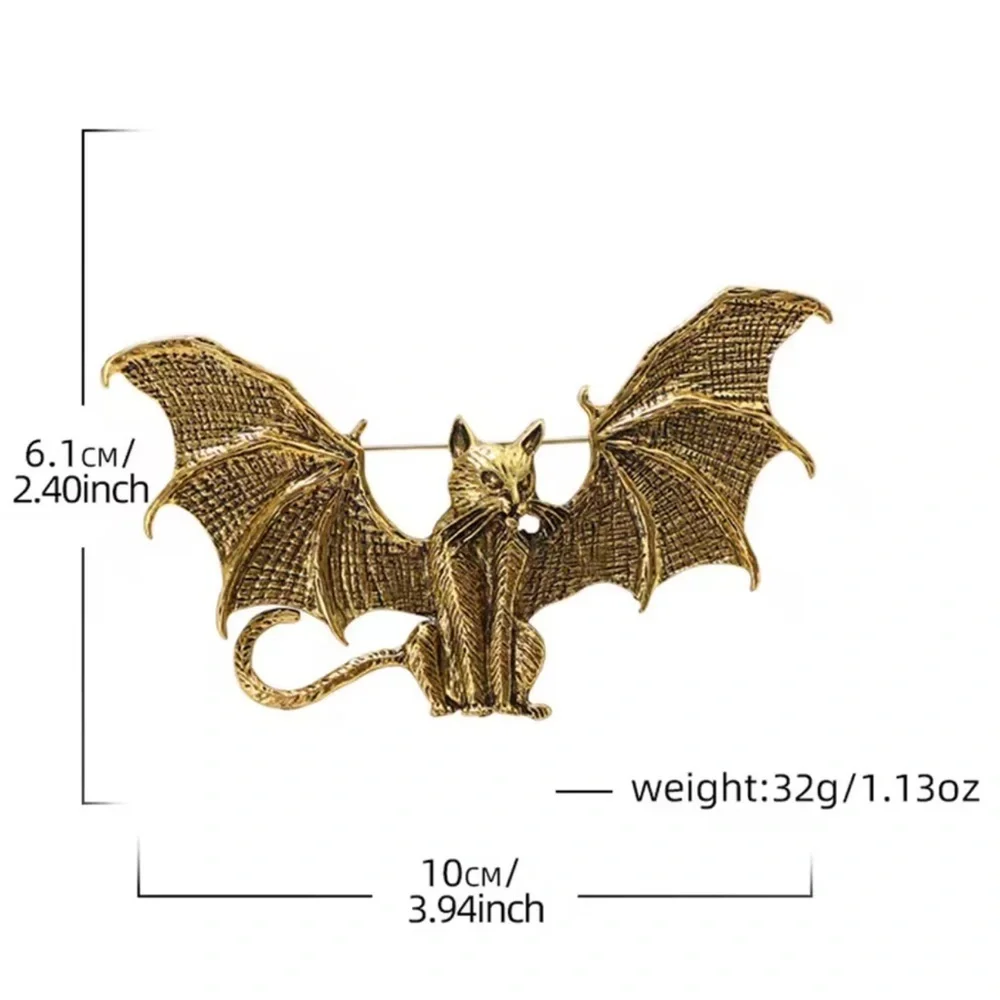 Egyptian Bat Cat Brass Brooch - Picture 7 of 13